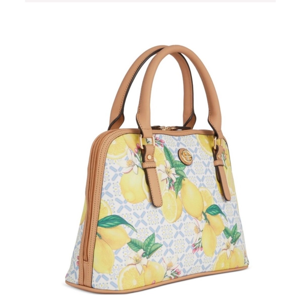Giani Bernini Lemon Print Saffiano Medium Dome Satchel Bag in Yellow, Blue, Tan - Picture 1 of 16